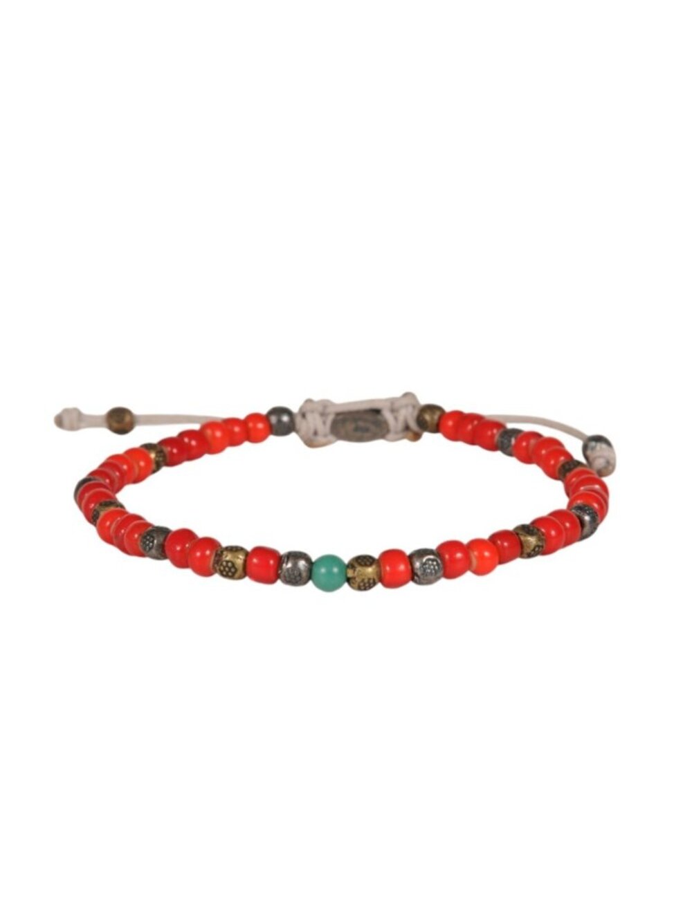M Cohen By Maor Beaded Tassel Pull Strap Bracelet Red Silver Turquoise .925